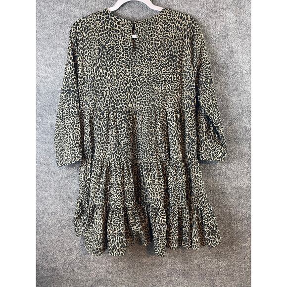 Zara Women's Animal Print Round Neck 3/4 Sleeve Tiered Mini Light Dress Sz S - Picture 7 of 12